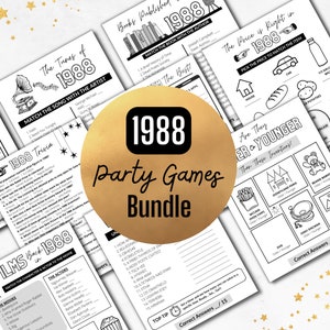 1988 Anniversaire JEUX DE SOIREE | Lot 37e anniversaire né en 1988 | Téléchargement instantané | Trivia imprimable | Livre d&#39;or et capsule temporelle en prime