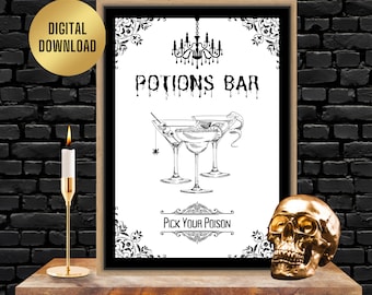 POTIONS BAR SIGN | Halloween Bar Sign | Pick Your Poison Poster | Halloween Bar Print | Instant Download | Halloween Party Decor |Decoration
