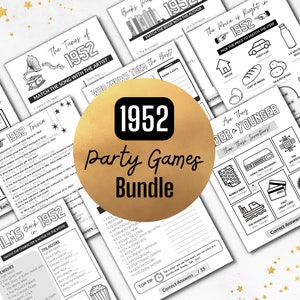 1952 Birthday PARTY GAMES | Born in 1952 73rd Birthday Game Bundle | Instant Download | Trivia Printable | BONUS Guest Book & Time Capsule