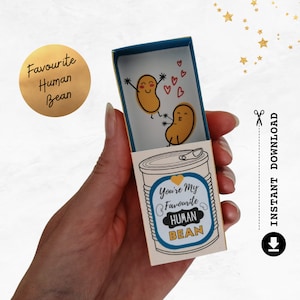 Lieblingsmensch Bohne druckbare Karte für Ihn Sie | Romantisches Geschenk | Lustiges 3D Karten Karten machen Kit | Niedliche Streichholzschachtel Basteln | PDF Digitaler Download