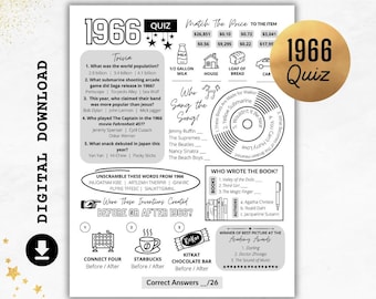 1966 Quiz | Född 1966 Skriv ut | Utskrivbart Triviaspel | 60-årsfestspel | Jubileumsquiz | 1966-fest Storbritannien och USA Direktnedladdning