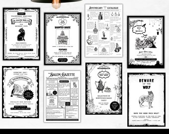Halloween Posters Bundle | Black & White Gothic Aesthetic Prints | Halloween Party Decor | Witchy Spooky Wall Art | Digital INSTANT DOWNLOAD