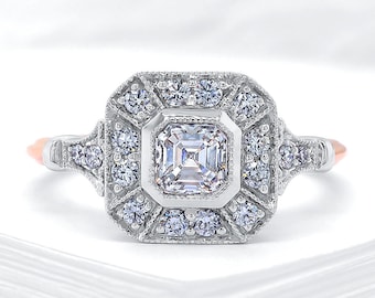 Art deco diamanten verlovingsring - witgoud Asscher geslepen