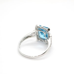 Art Deco vintage blue topaz ring, Emerald cut blue topaz and diamond ring, White gold engagement ring, Topaz wedding ring, Anniversary gift image 8