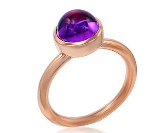 Semi precious cabochon gemstone ring ,18k rose gold setting, Rainbow quartz ring, Rose quartz ring, Smoky quartz ring, Amethyst ring