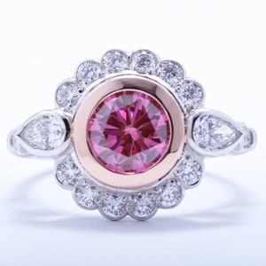 Pink diamond engagement and wedding ring in 18k white and rose gold setting with VS grade diamonds