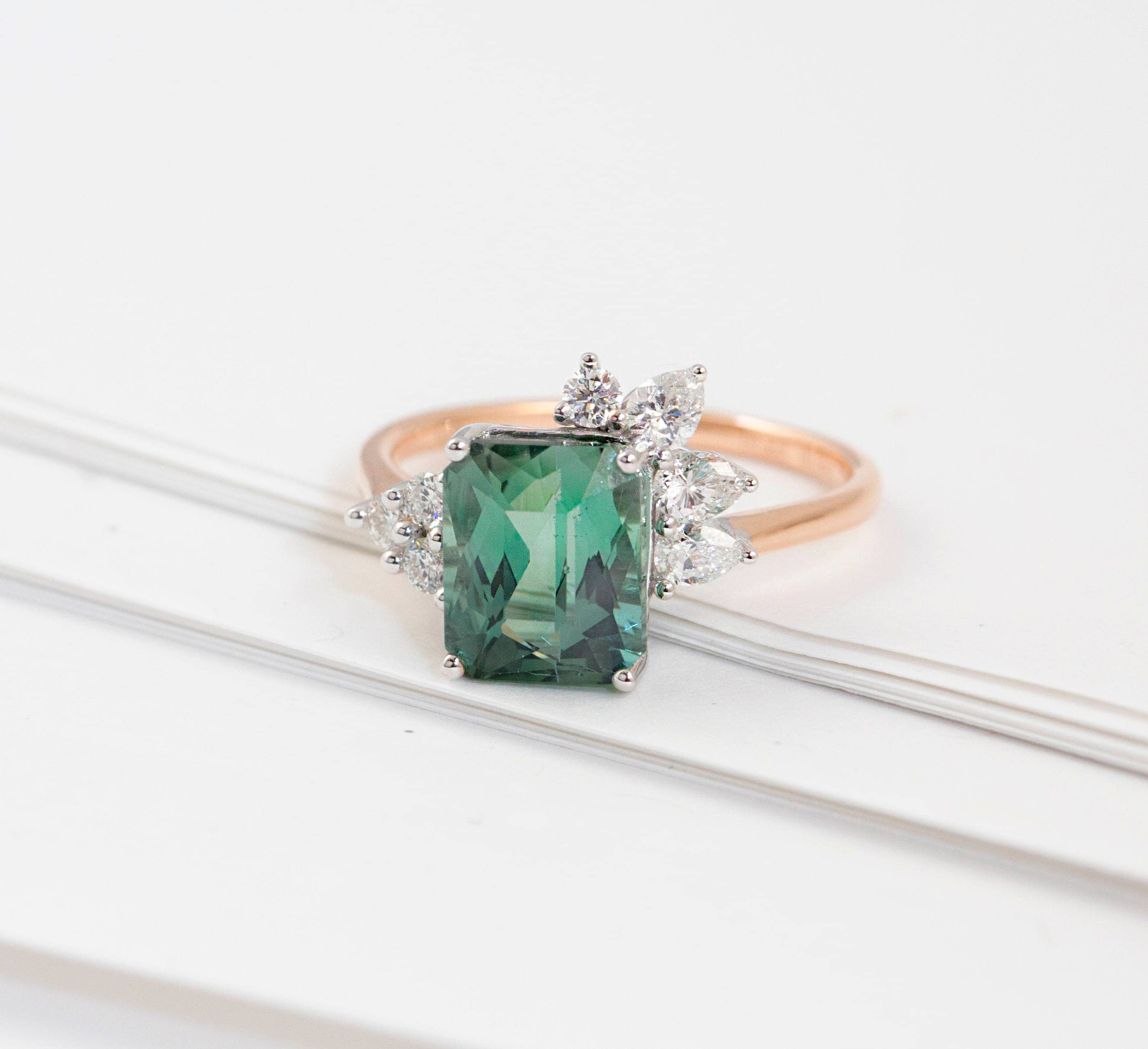 Mint Tourmaline Diamond Halo Ring