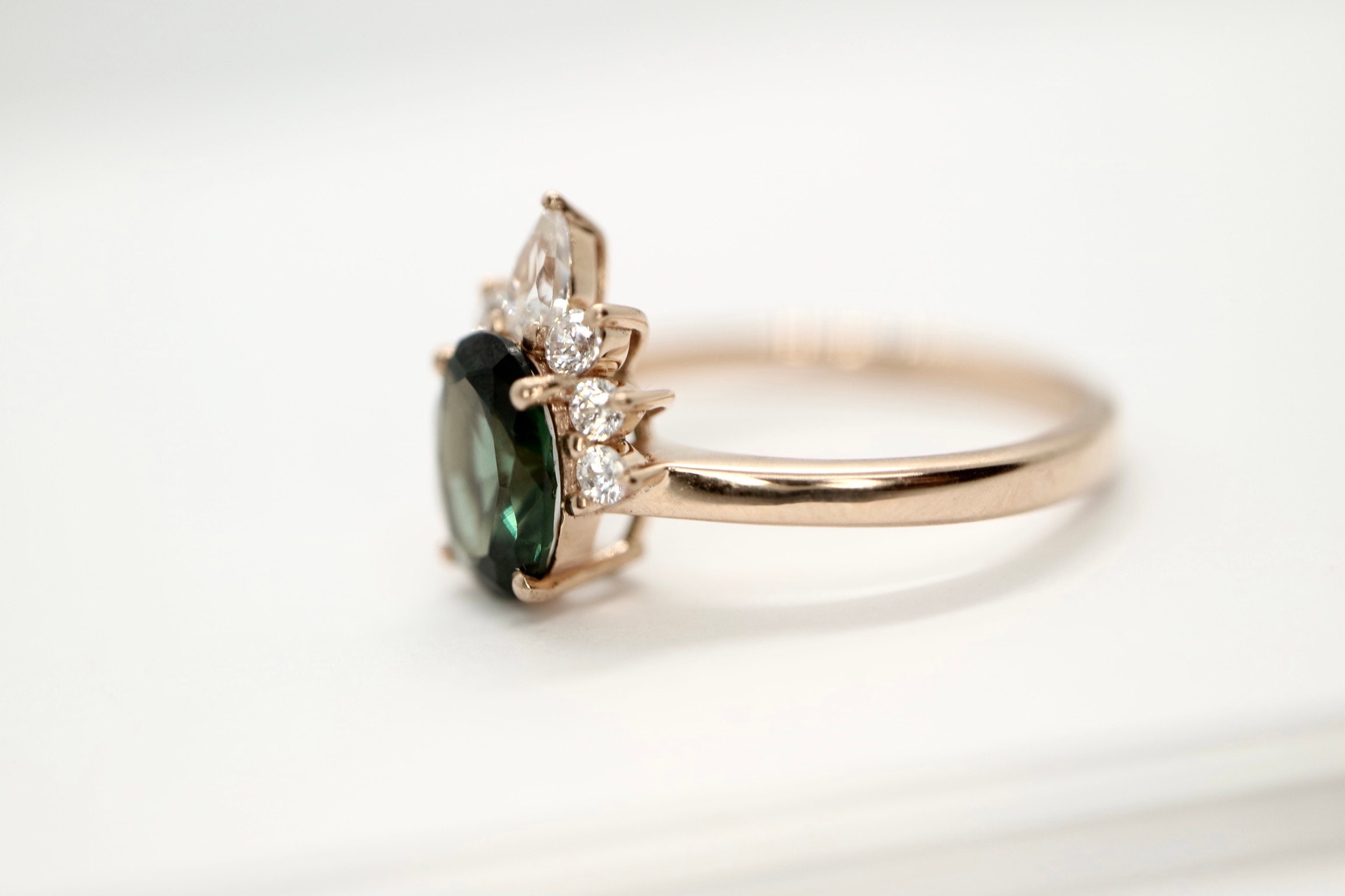 Antique green sapphire inspired yellow gold ring with diamond Etsy