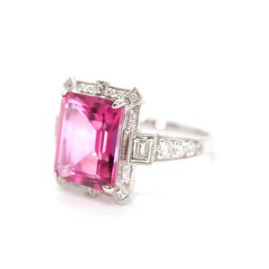 Art Deco vintage pink topaz diamond ring in white gold art deco emerald cut ring, White gold engagement ring, White gold wedding ring, image 4