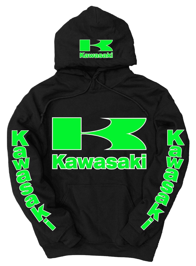 Sweat à Capuche (Hoodie) Kawasaki Ninja - Noir Avec Logo Vert, Motif Course Moto - Tissu Coton, Coupe Regular