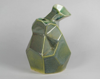 Jade Green Geometric Vase, Double Mouthed Vase, Handmade Ceramic Slip Cast Porcelain, Bold Flower Vase, Contemporary Centerpiece