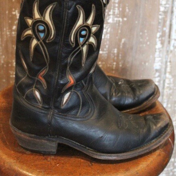 Vintage 50's ACME Black Pee Wee Snub Nose Cowboy Boots Women's 8D