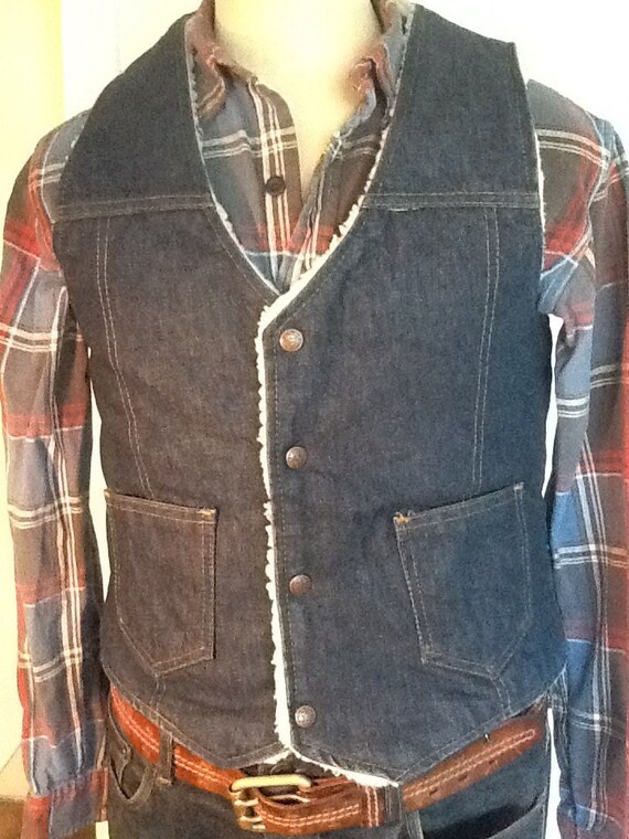1970's Denim Vest / Medium Wash Denim Jean Sleeveless… Gem
