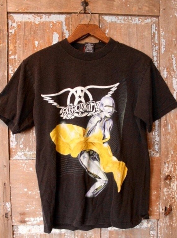 Vintage 80's Rare Distressed Aerosmith World Tour T-Shirt Deux Côtés