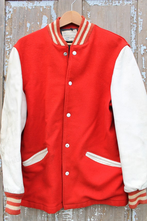 Varsity Letterman Wool Jacket Men's Medium Leather