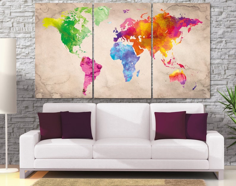 Watercolor World Map Canvas Art Push Pin Extra Large Print Colorful Wall Painting Visual Arts Craft Supplies Tools Kromasol Com - Large Wall World Map On Canvas Watercolor World Map Canvas Art Push Pin Extra Large Print Colorful Wall Painting Visual Arts Craft Supplies Tools Kromasol Com - Large Wall World Map On Canvas