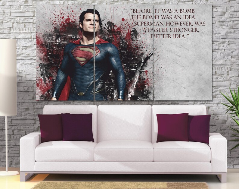 Superman Wall Art Large Superhero Wall Print Dc Comics Wall Etsy