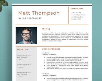 Resume Template with Photo + Cover Letter, Modern Resume, Professional CV, Creative Resume Template for Word and Pages, Instant Download CV