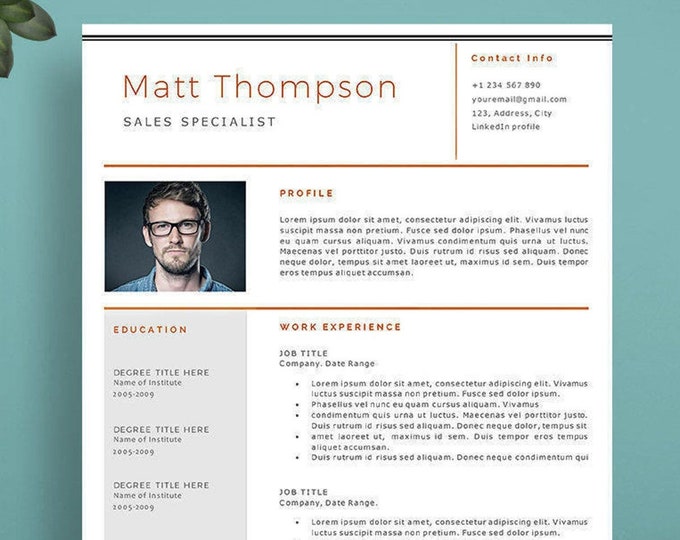 Creative & Modern Resume / CV Template for Word AND Pages; Professional ...