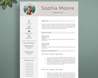 Professional Resume Template, Modern Resume Template for Word and Pages, Elegant CV Template, Creative Resume Template, Resume with Photo