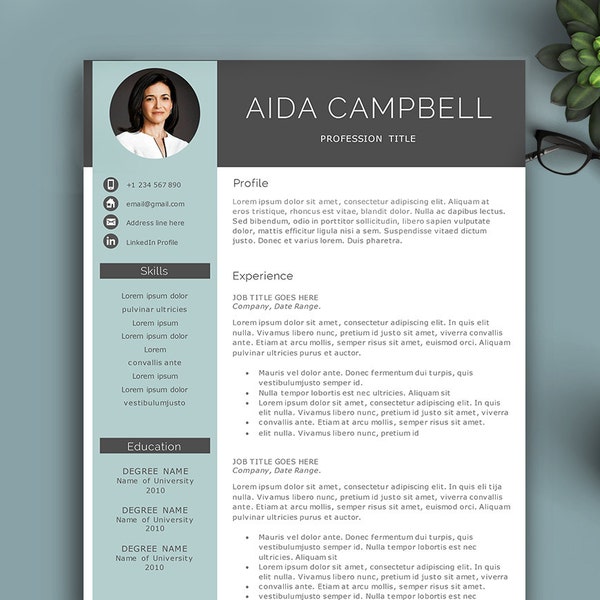 Modern Resume Template For Pages & MS Word. Complete 1,2,3 Pages Resume Template. Editable CV template, Professional Resume with photo