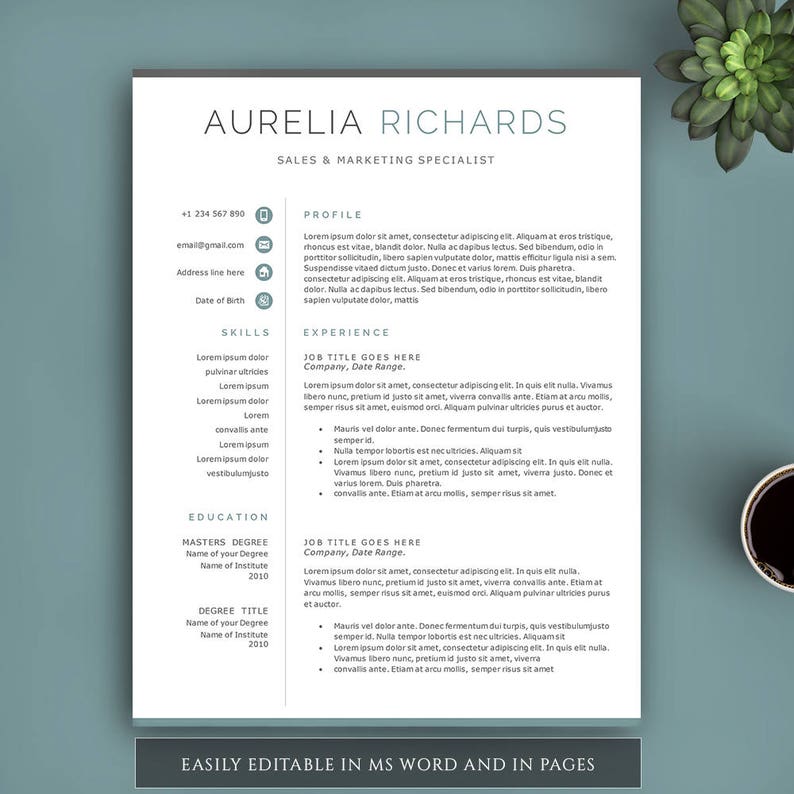 Professional Resume Template, Instant Download. Resume for Word and Pages. Fully Editable Professional CV Template. Modern Resume Template. image 1