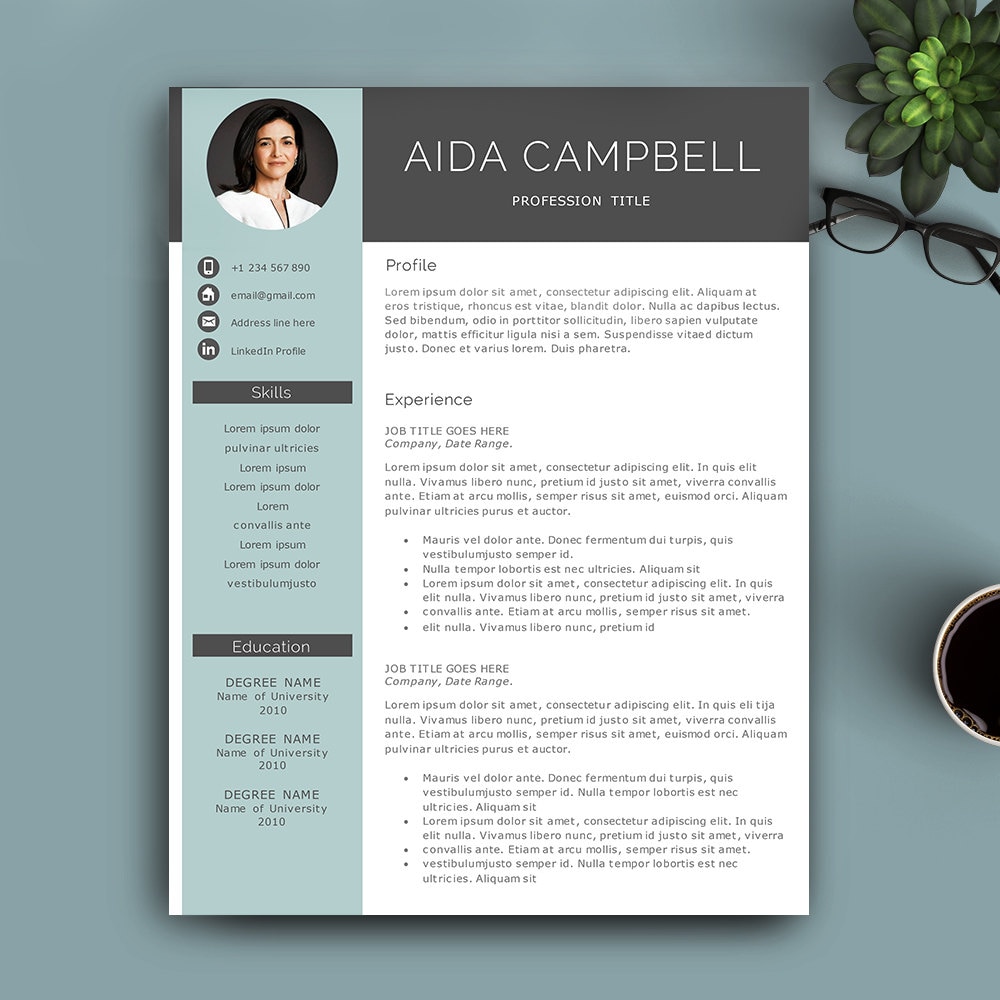 Modern Resume Template For Pages & MS Word. Complete 1,2,3 Pages Resume Template. Editable CV template, Professional Resume with photo
