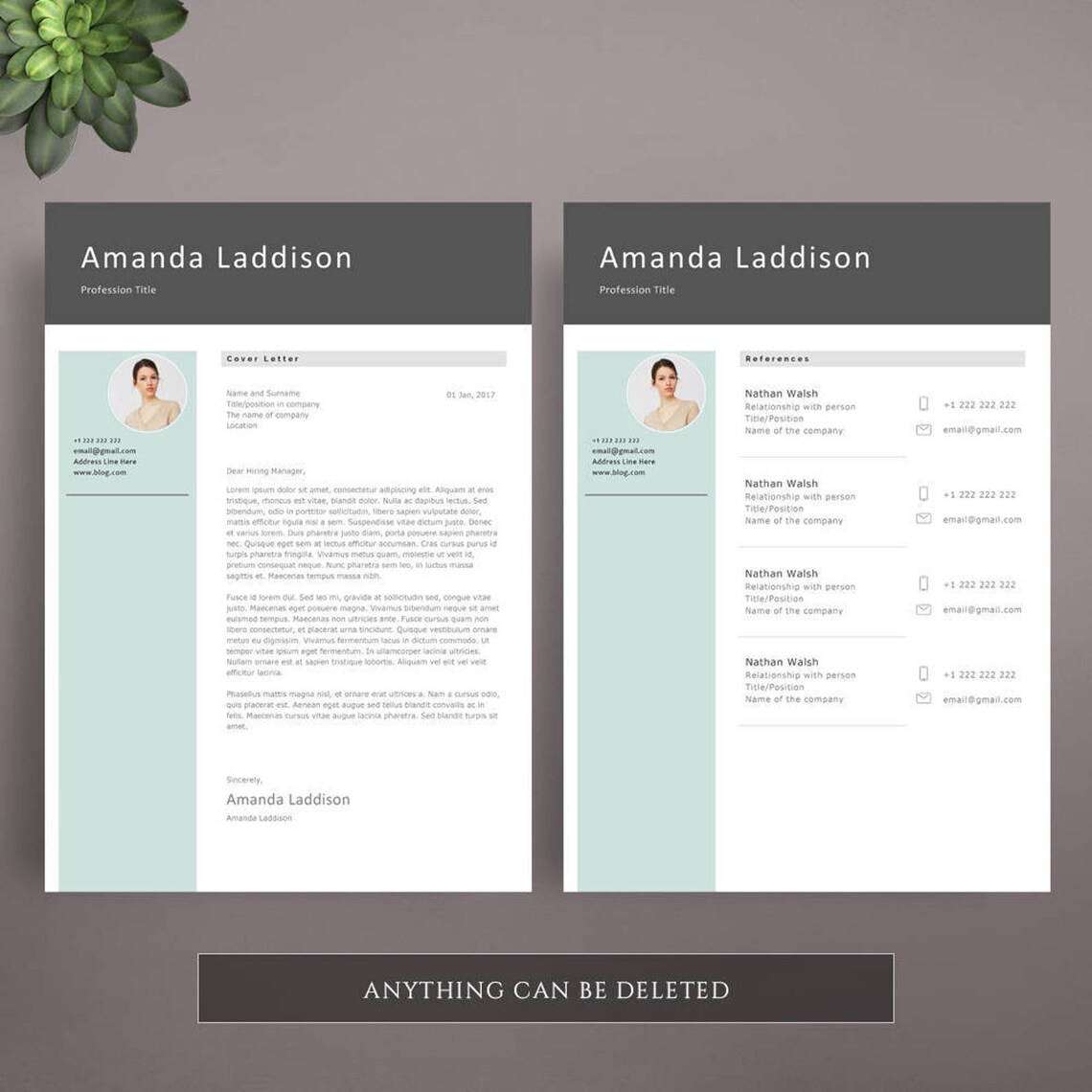 Professional Resume Template Cover Letter References Page, Creative and ...
