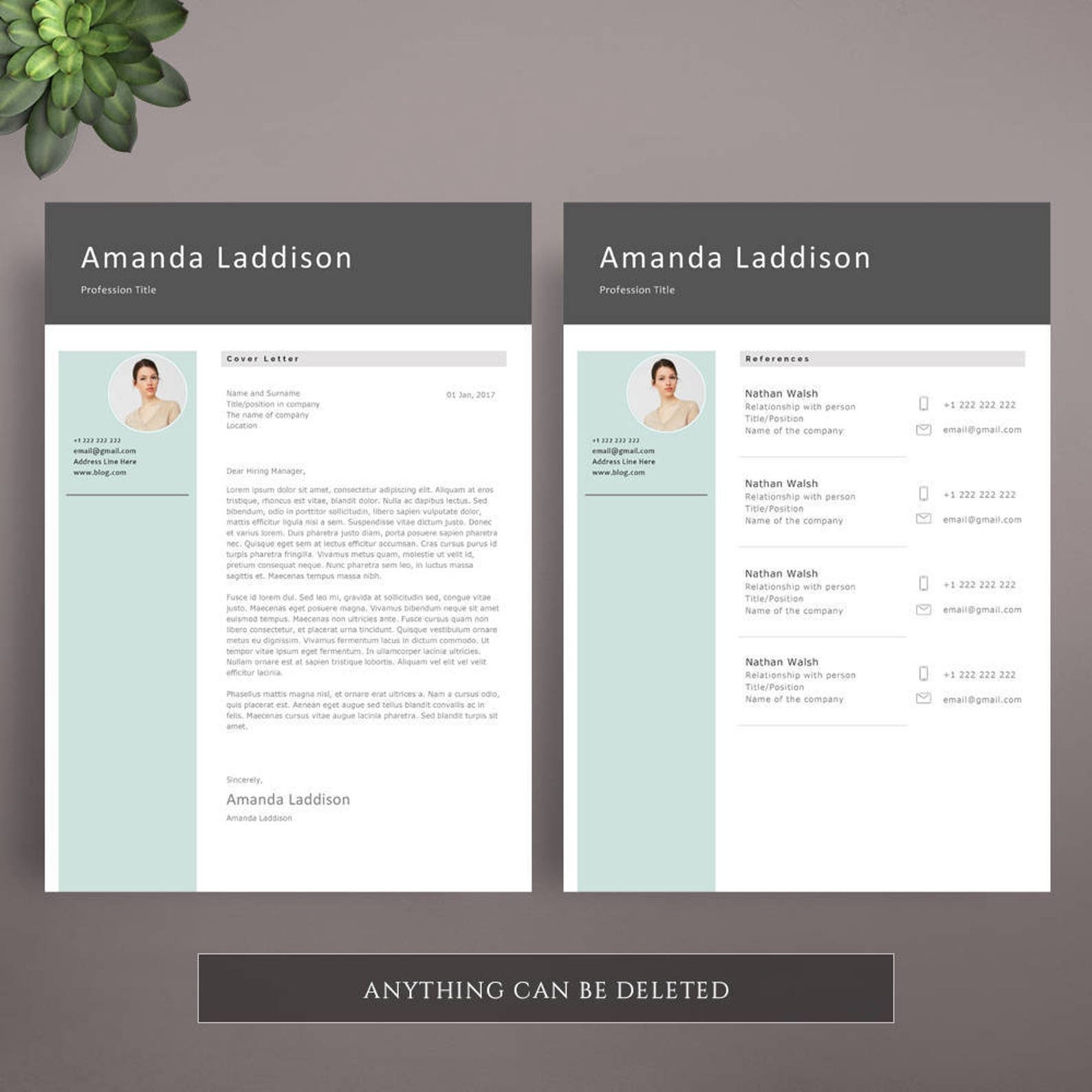 Professional Resume Template Cover Letter References Page, Creative and ...