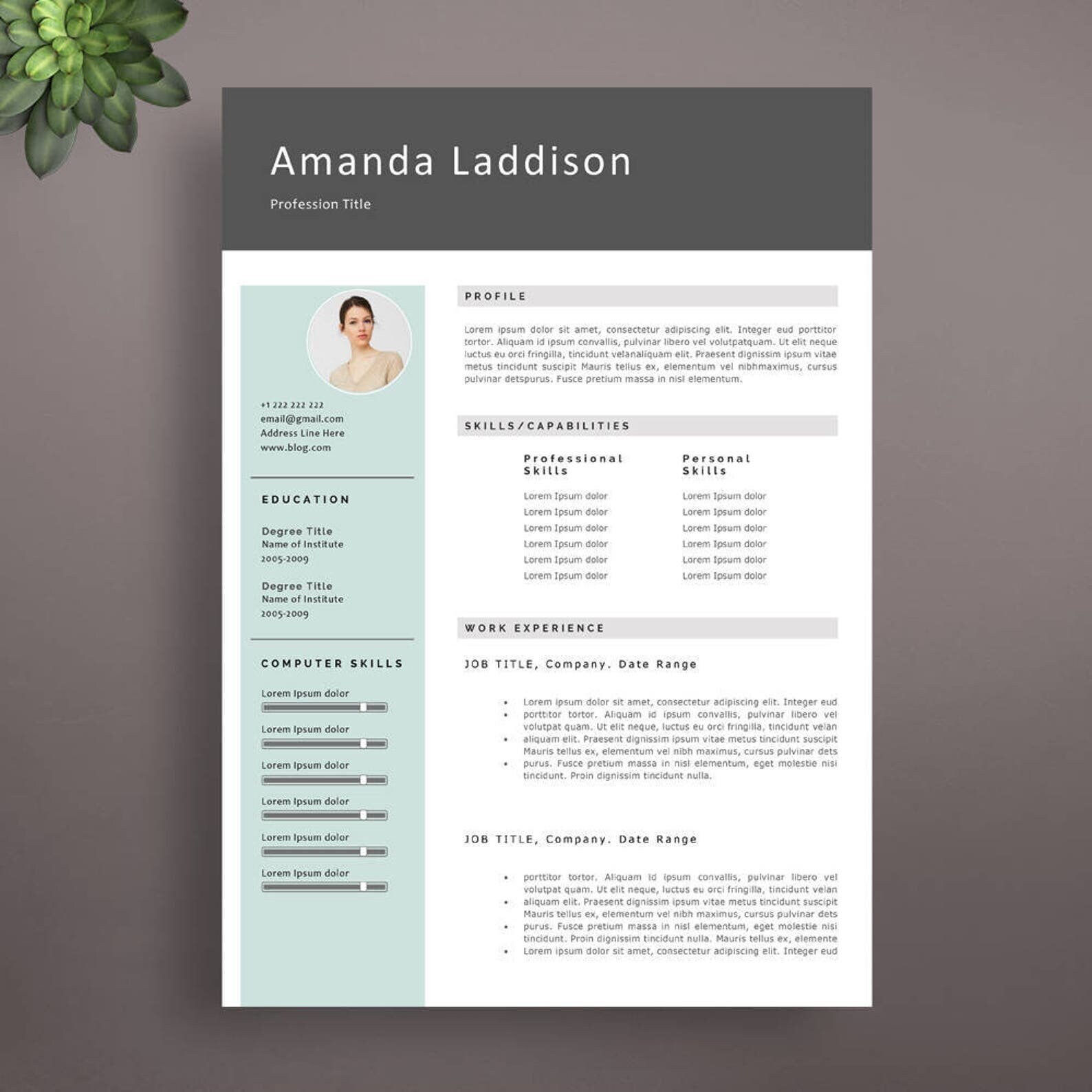 Professional Resume Template + Cover Letter + References Page, Creative ...