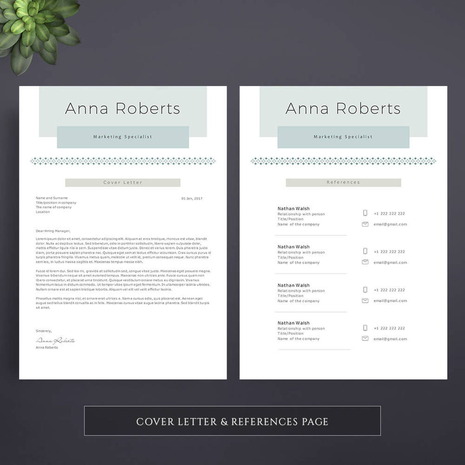 Creative & Modern Resume Template + Cover Letter, Professional CV for ...