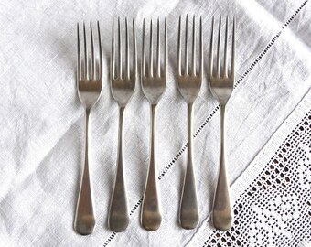 5 Matching Vintage 1950s RESILCO Rustless Nickel Silver Salad / Lunch Forks, Made in Sheffield
