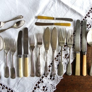 PROPS Food Photography: 20 Antique & Vintage Old Worn Cutlery Items, Table Setting for Two