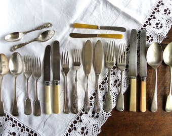 PROPS Food Photography: 20 Antique & Vintage Old Worn Cutlery Items, Table Setting for Two