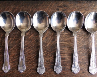 Set of 6 Vintage 1980s Stainless Steel KINGS Pattern Soup Spoons