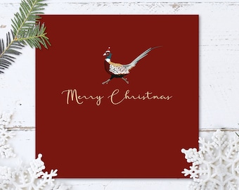 Merry Christmas Card with Festive Pheasant