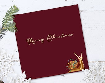 Merry Christmas Card with Festive Snail