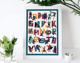 Superhero Cinematic Universe Character Alphabet Print