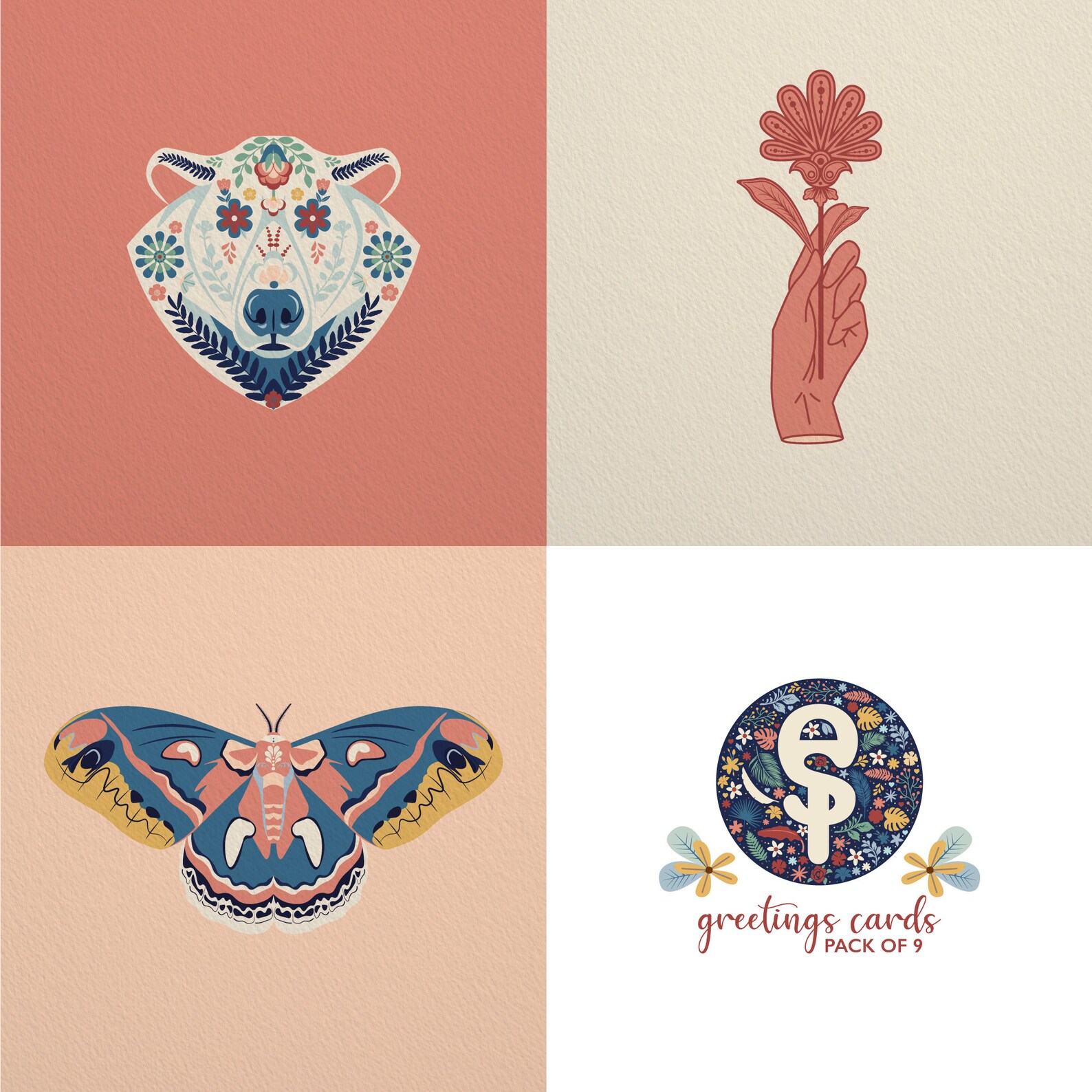 Decorative Greetings Cards Pack of 9 Etsy