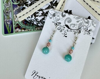 Amazonite and Rhodochrosite Dangle Earrings
