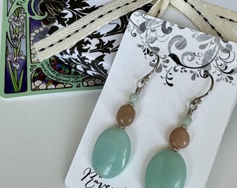 Amazonite and Peach Moonstone Dangle Earrings