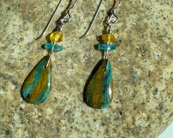 Focal Blue-Green Peruvian Opal Angel Goddess Earrings