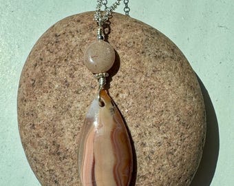 Peach Agate and Moonstone Pendant