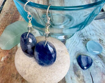 Natural Faceted Blue Sapphire Earrings