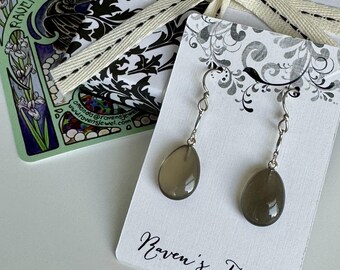 Dark Gray Moonstone Teardrop Earrings