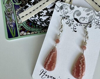 Teardrop Rhodochrosite Dangle Earrings