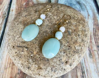 Amazonite and Larimar 14K Gold Fill Dangle Earrings