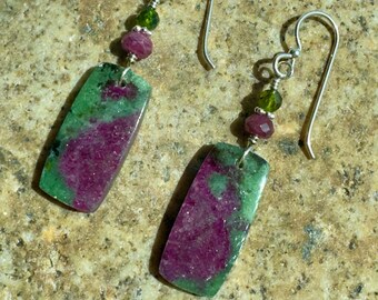 Ruby in Zoisite Rectangle Drop Earrings