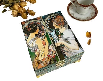 Alphonse Mucha "Vintage Inspired Tea Box - Keep Your Tea Collection Organized in Style"