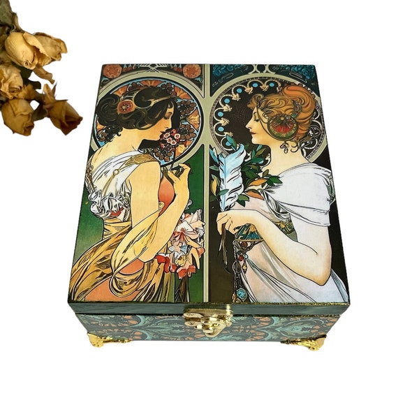 Alphonse Mucha „Teebox im Vintage-Stil – Halten Sie Ihre Teesammlung stilvoll organisiert“